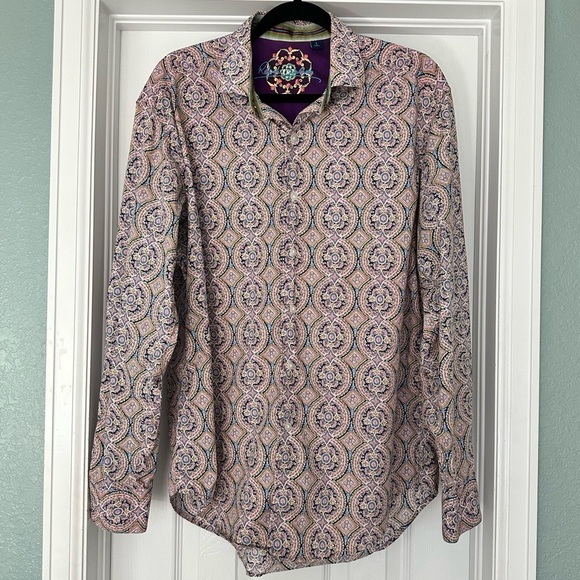 Robert Graham Geometric All Over Print Cotton Silk Button Down Shirt Large - Picture 1 of 12